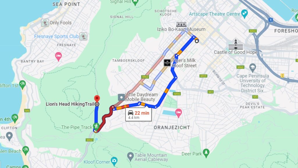 Route to Watchman's Cave from Cape Town City Centre